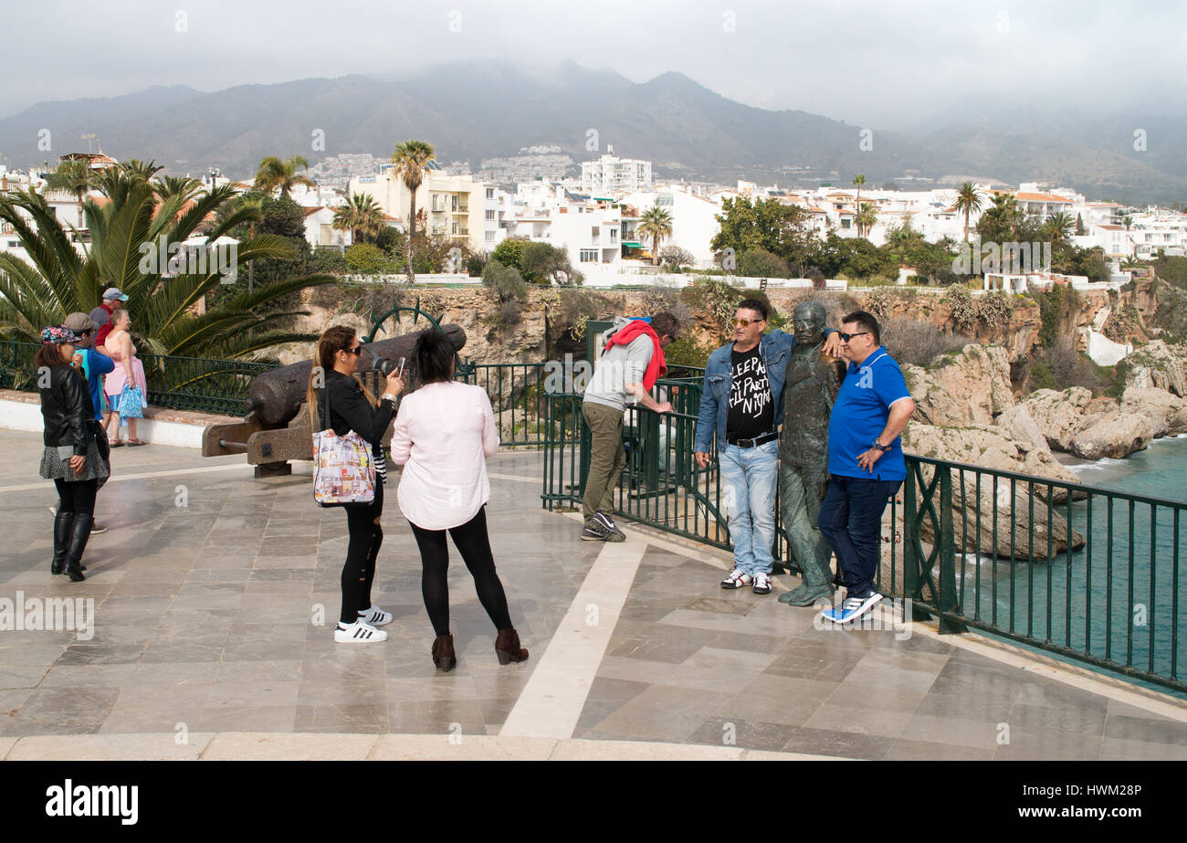 People taking photos, the Plaza del Balcón de Europa, Nerja, Andalusia, Spain Stock Photo