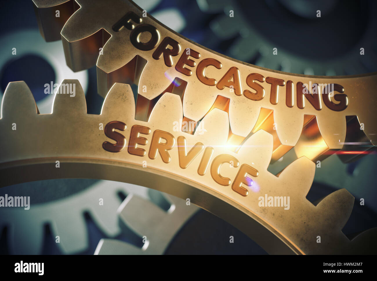 Forecasting Service Concept. Golden Gears. 3D Illustration. Stock Photo