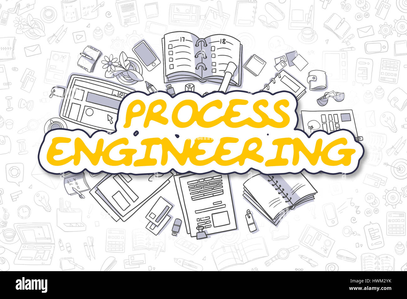 Process Engineering - Doodle Yellow Text. Business Concept. Stock Photo