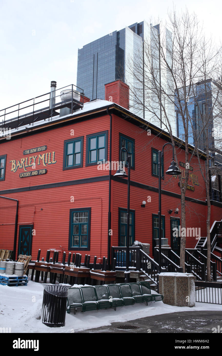 Shops and pubs in Eau Claire area in Calgary Stock Photo Alamy