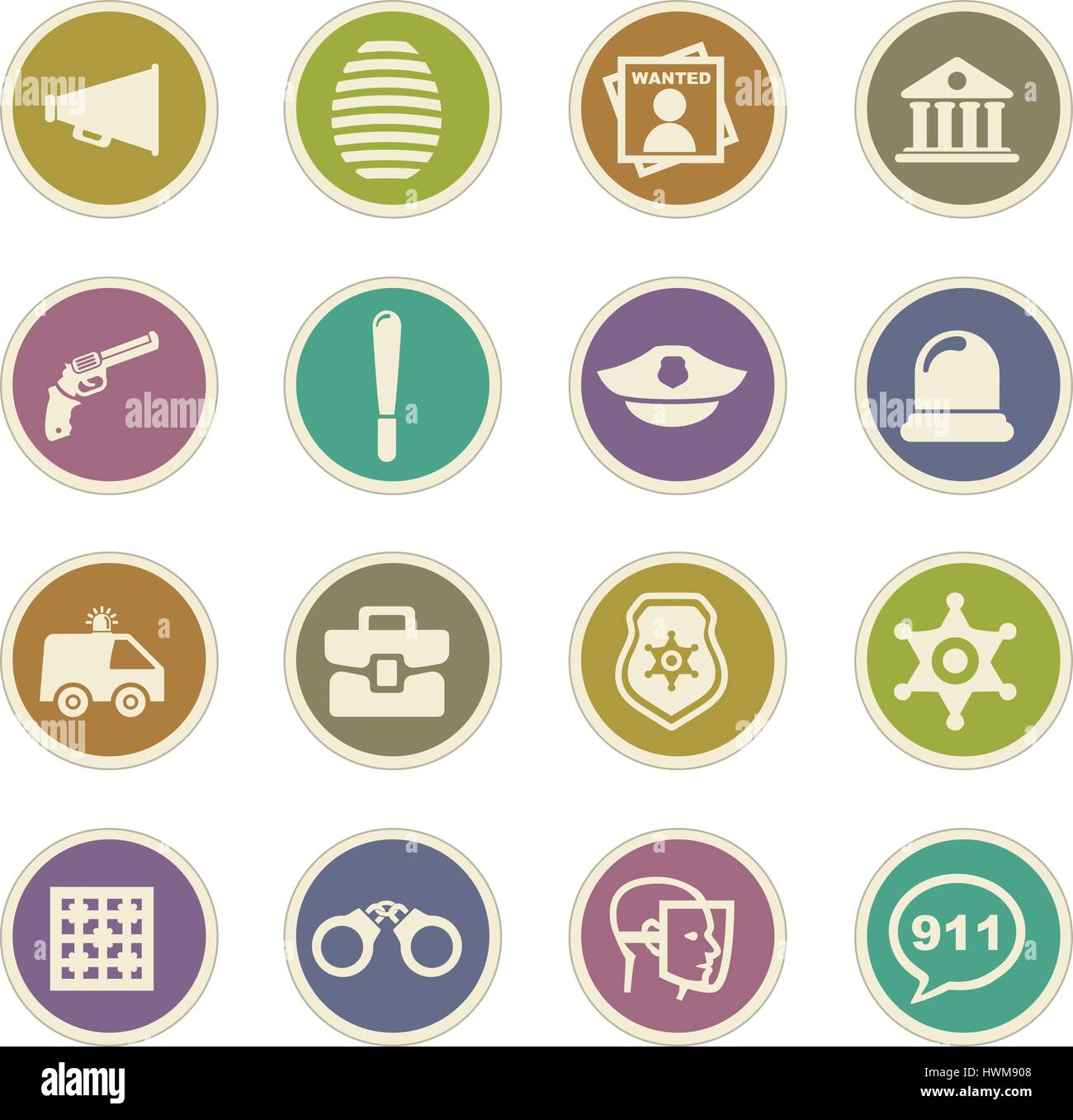 Police icon set for web sites and user interface Stock Vector