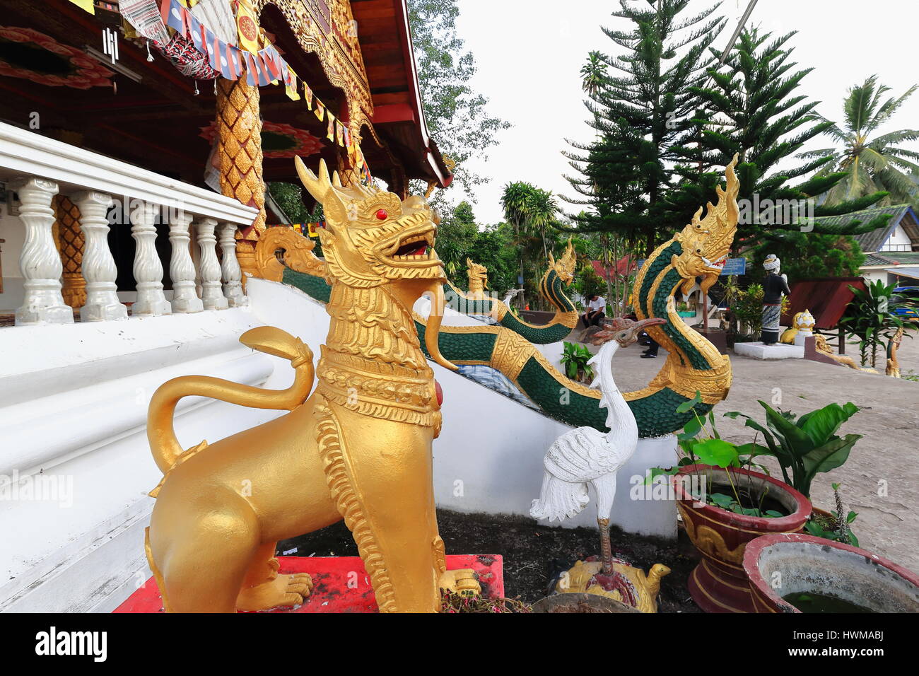 Muang La, Laos-October7, 2015: Wat Pha Singkham temple attracts people from whole Udomxai province to worship the 400 year old Buddha statue housed in Stock Photo