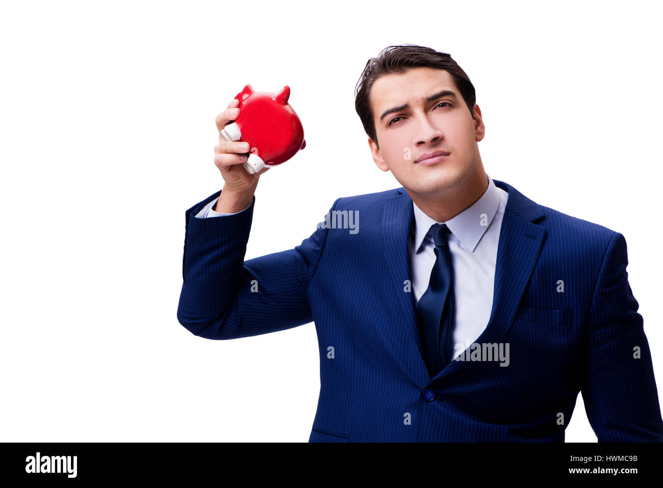Handsome man with piggybank isolated on white Stock Photo - Alamy