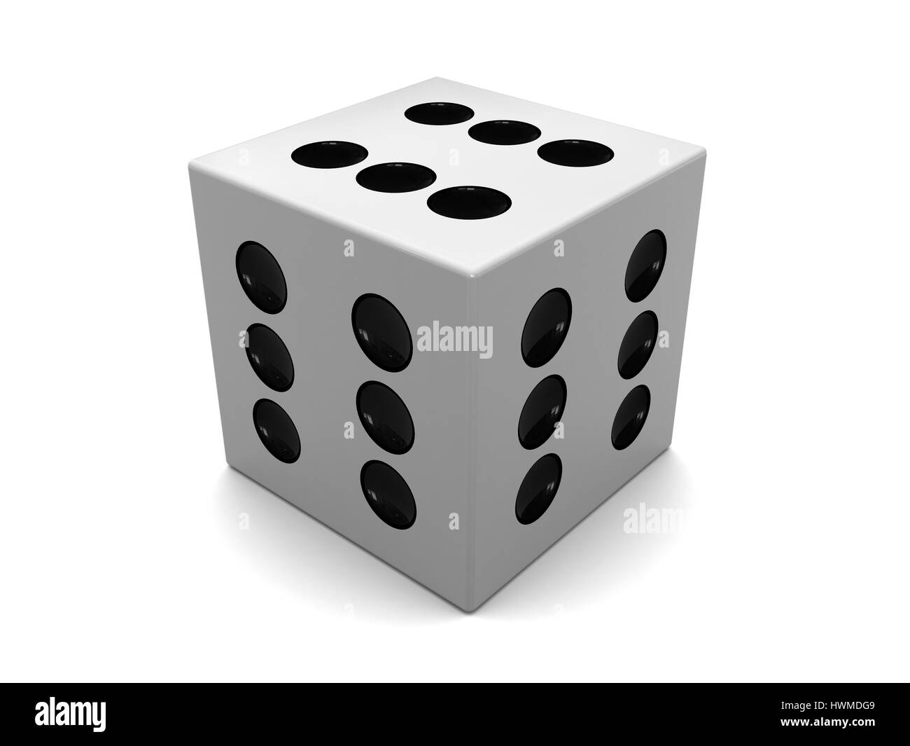 3d illustration of white dice with six on all sides Stock Photo