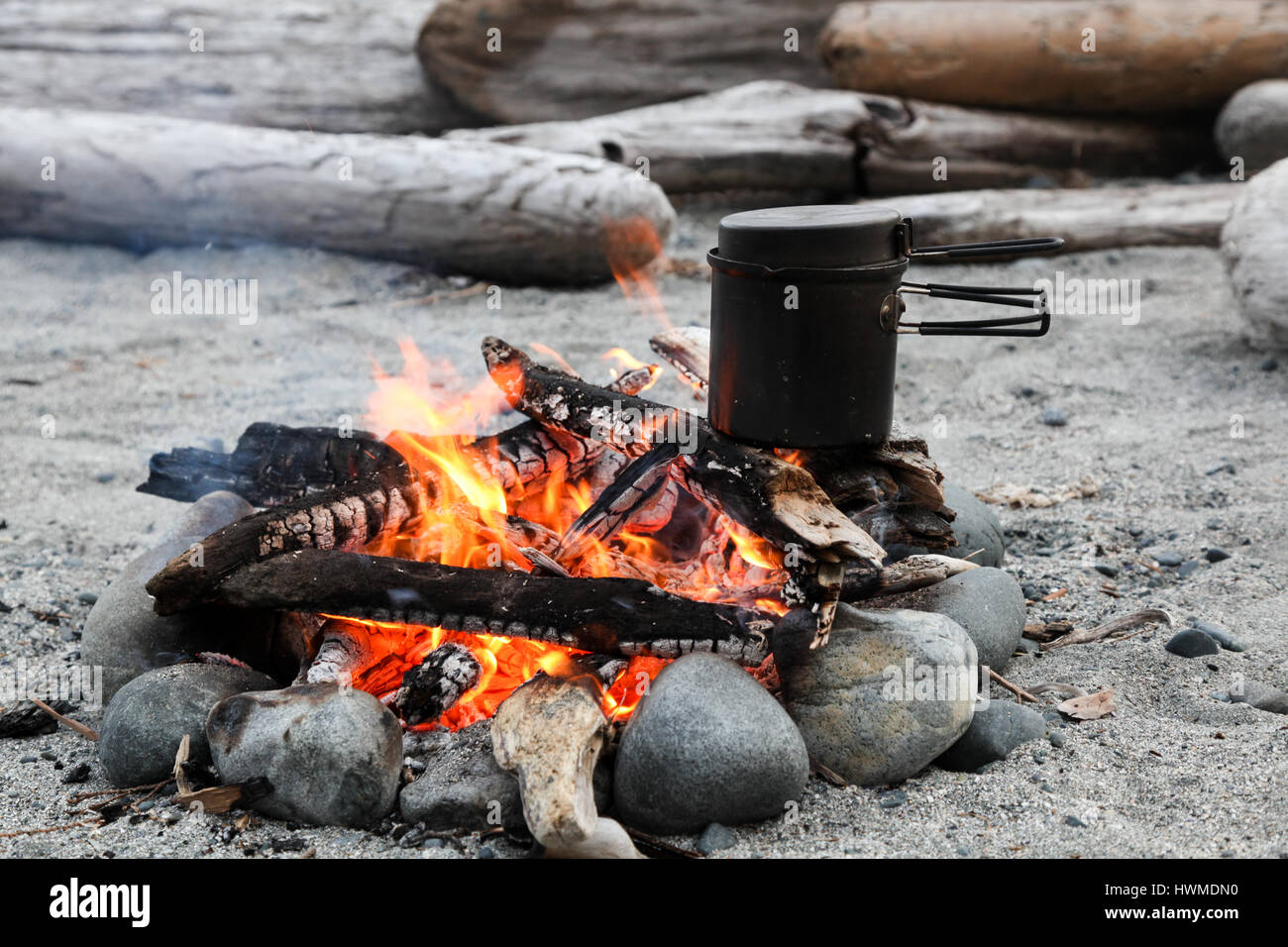Backcounty Cooking, Nootka Island, BC Stock Photo