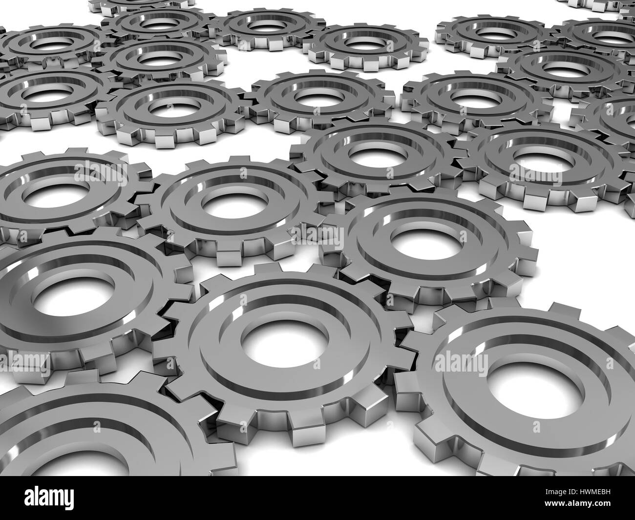 abstract 3d illustration of steel gear wheels background Stock Photo