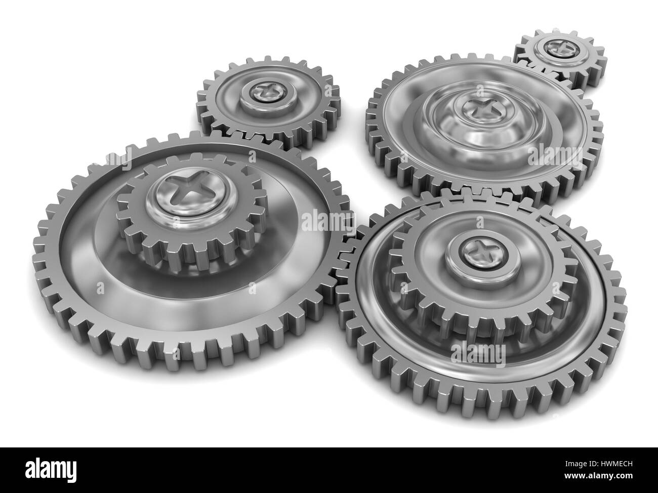 3d illustration of gear wheels system over white background Stock Photo Alamy