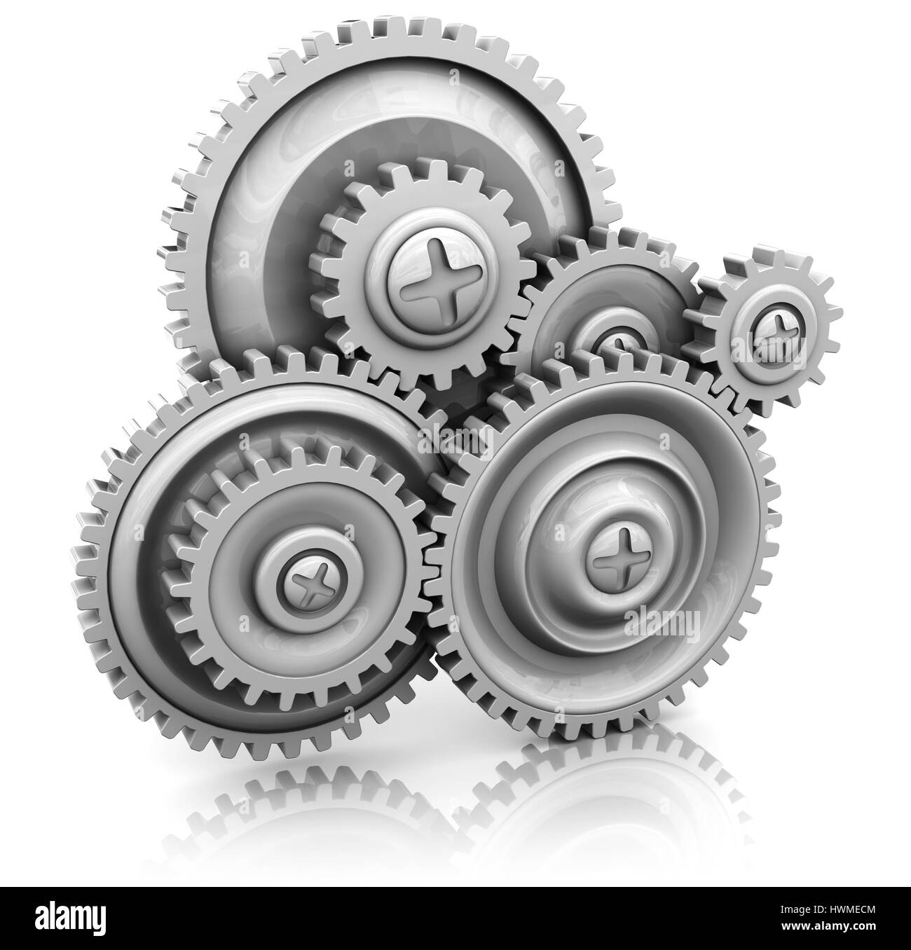 3d illustration of gear wheels system over white background Stock Photo Alamy