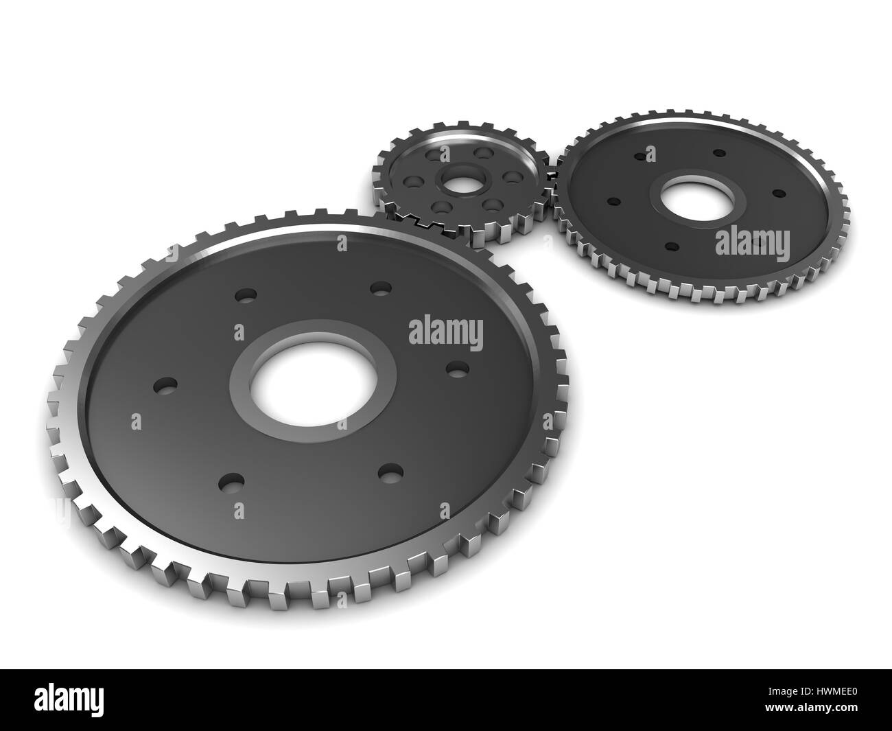 3d illustration of gear wheels system, over white background Stock Photo