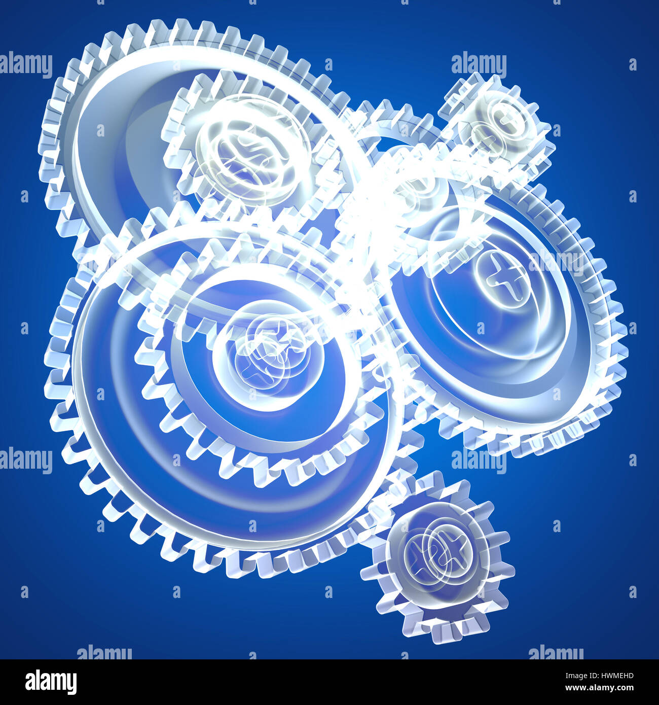 3d illustration of gear wheels over blue background Stock Photo - Alamy