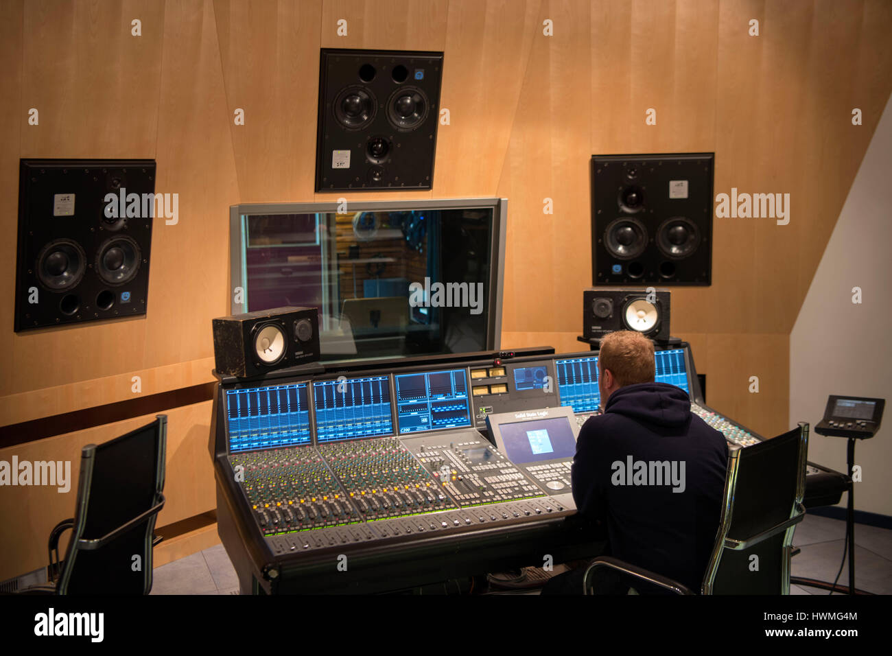 Deutschland, Nordrhein-Westfalen, Detmold, Tonstudio im Konzerthaus der Hochschule für Musik Stock Photo