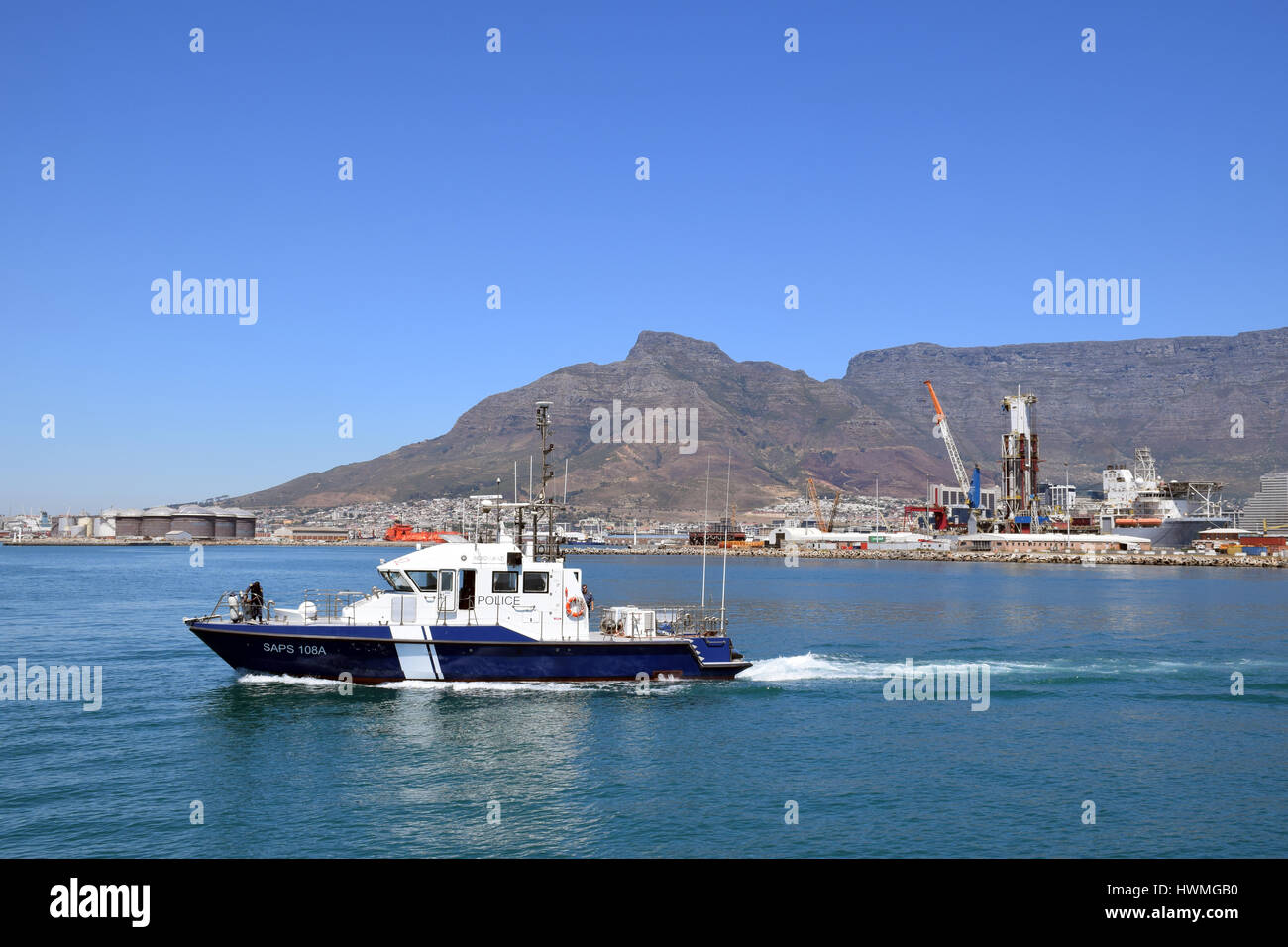 Police boat in Cape Town harbour, South Africa Stock Photo Alamy