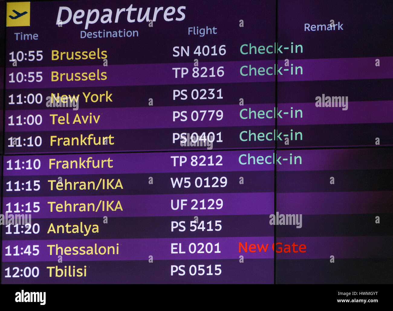list of departures in airport Stock Photo Alamy