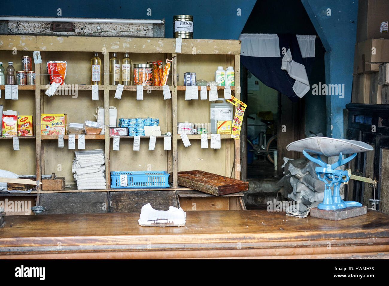 Trinidad, Cuba - January 13, 2016: shop with products for sale at government store, bodega, where ration cards are used, Stock Photo