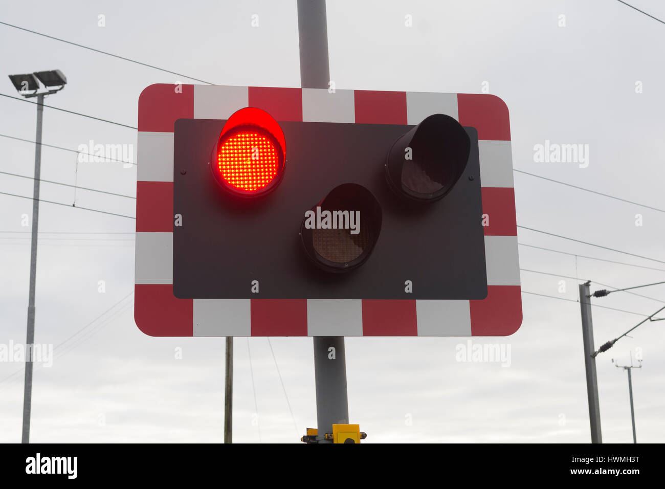 Level crossing warning lights Stock Photo