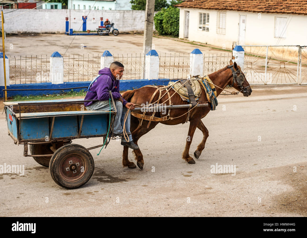 Trinidad, Cuba - January 14, 2016: Trinidad's residents still use horse-drawn carriages as the preferred vehicle. Cuba has one of lowest vehicle per c Stock Photo