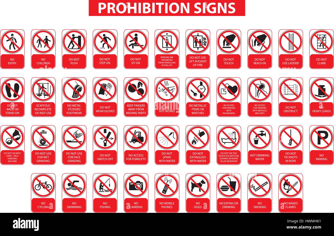 Set Of Prohibition Signs On White Background Stock Vector Image And Art Alamy 
