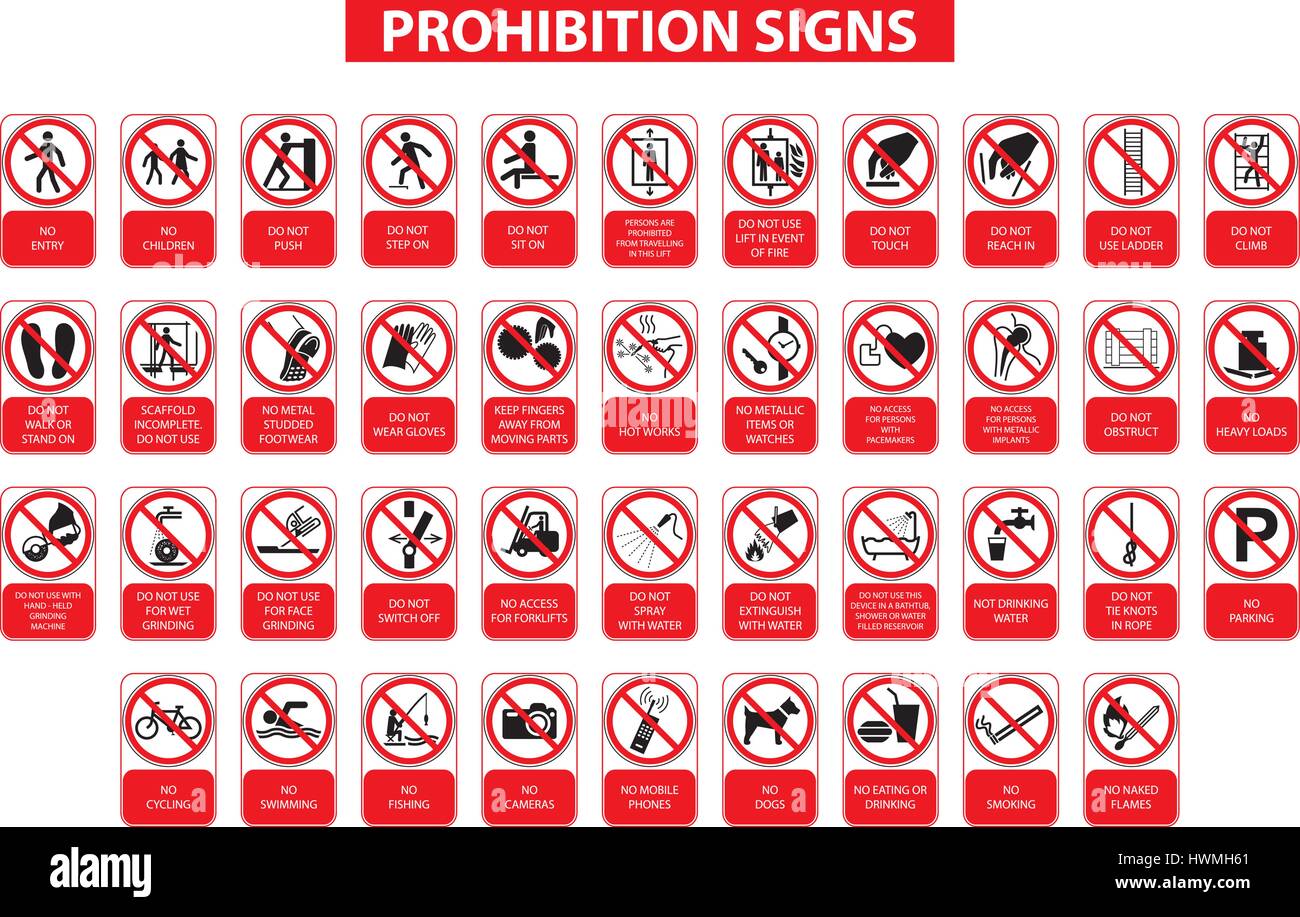 Set Of Prohibition Signs On White Background Stock Vector Image Art Alamy