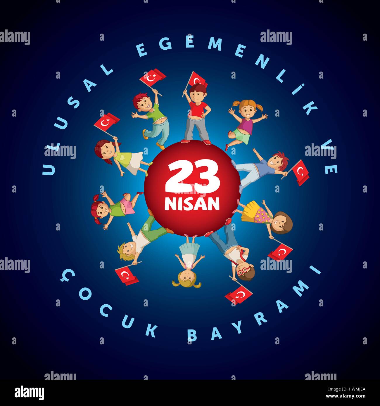 Vector illustration of the 23 Nisan Çocuk Bayrami, April 23 Turkish National Sovereignty and Children's Day, design template for the Turkish holiday. Stock Vector