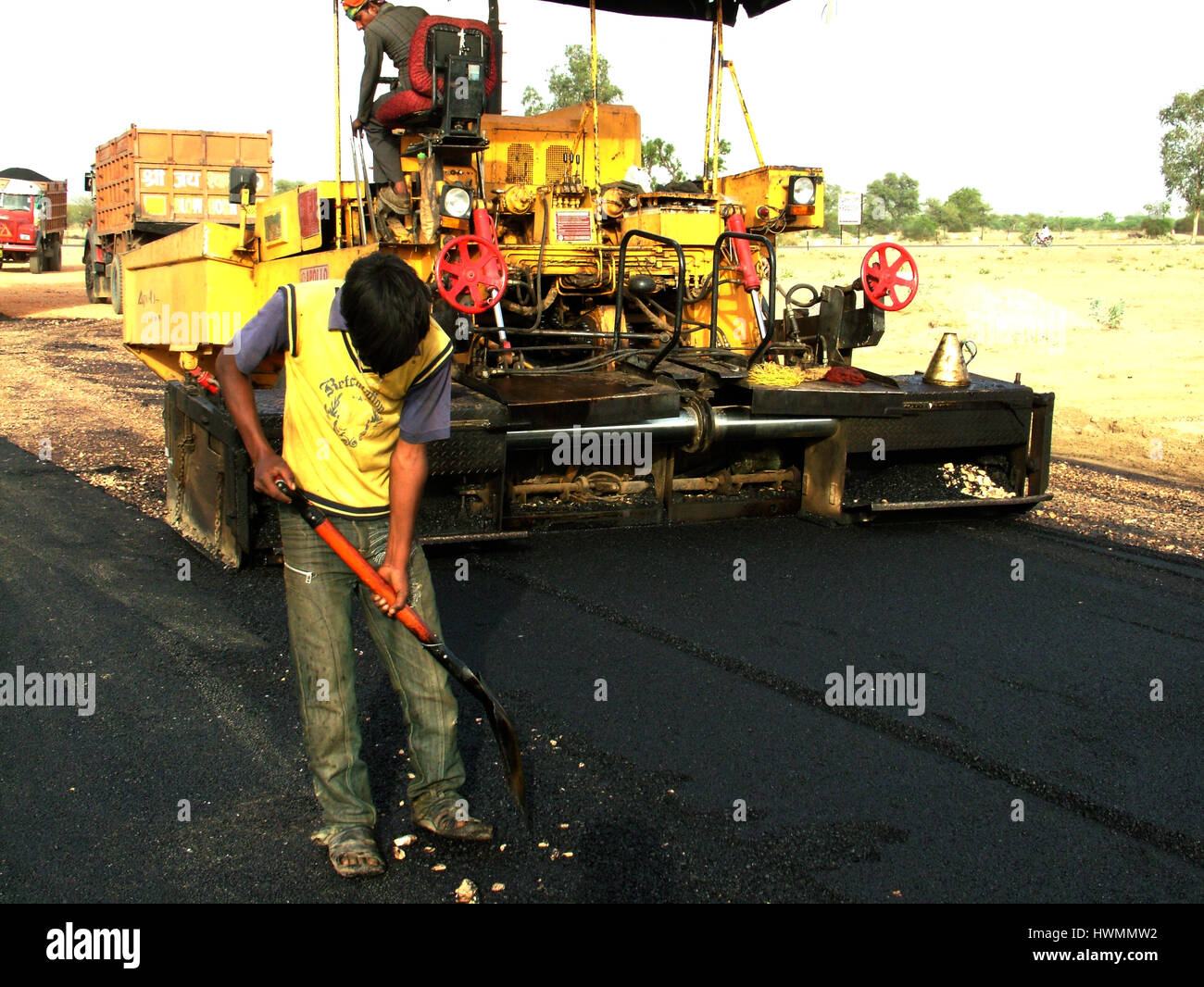 Road under Construction, Paddy Fields Indian Village, Man worker, Rural
