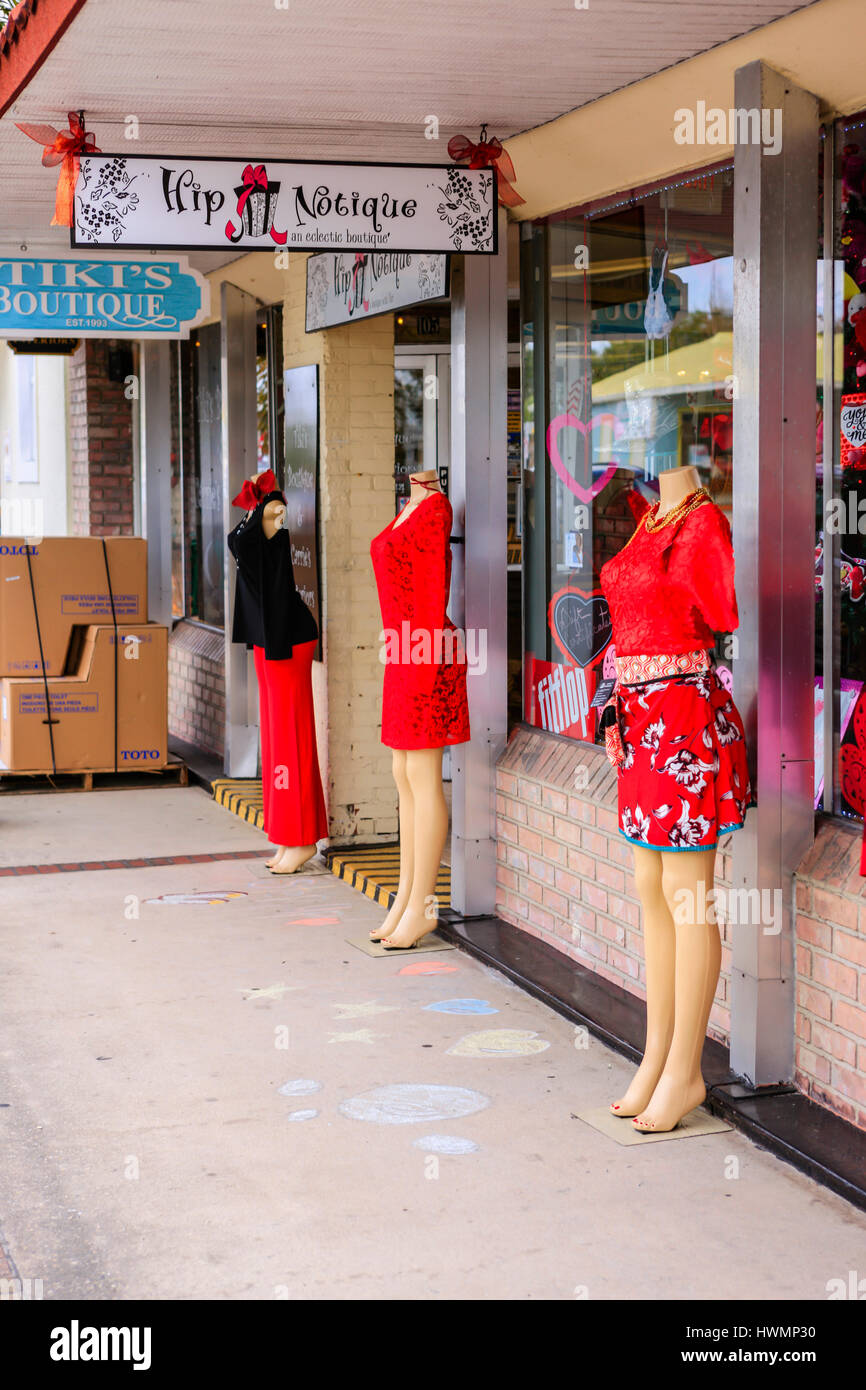 Mannequins stand outside fashion boutiques on Marion Ave in downtown Punta Gorda FL Stock Photo