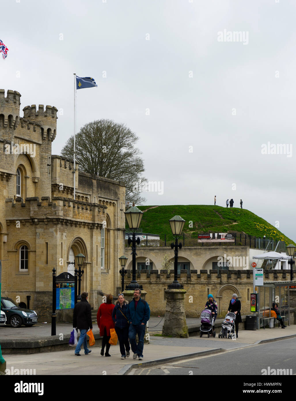 View of the Oxford Castle Mound from the road side. Stock Photo