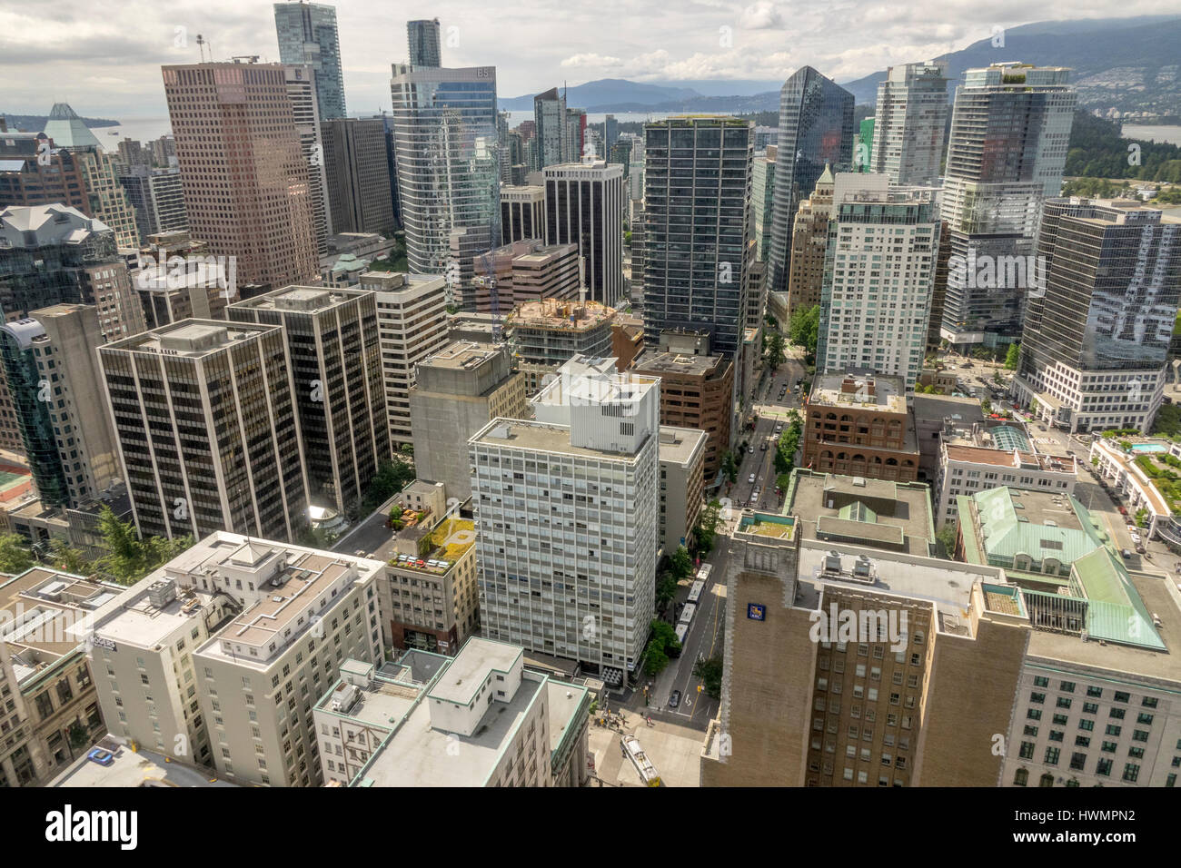 Aerial View Of Downtown Vancouver Canada With Apartment Buildings And Office Towers Stock Photo