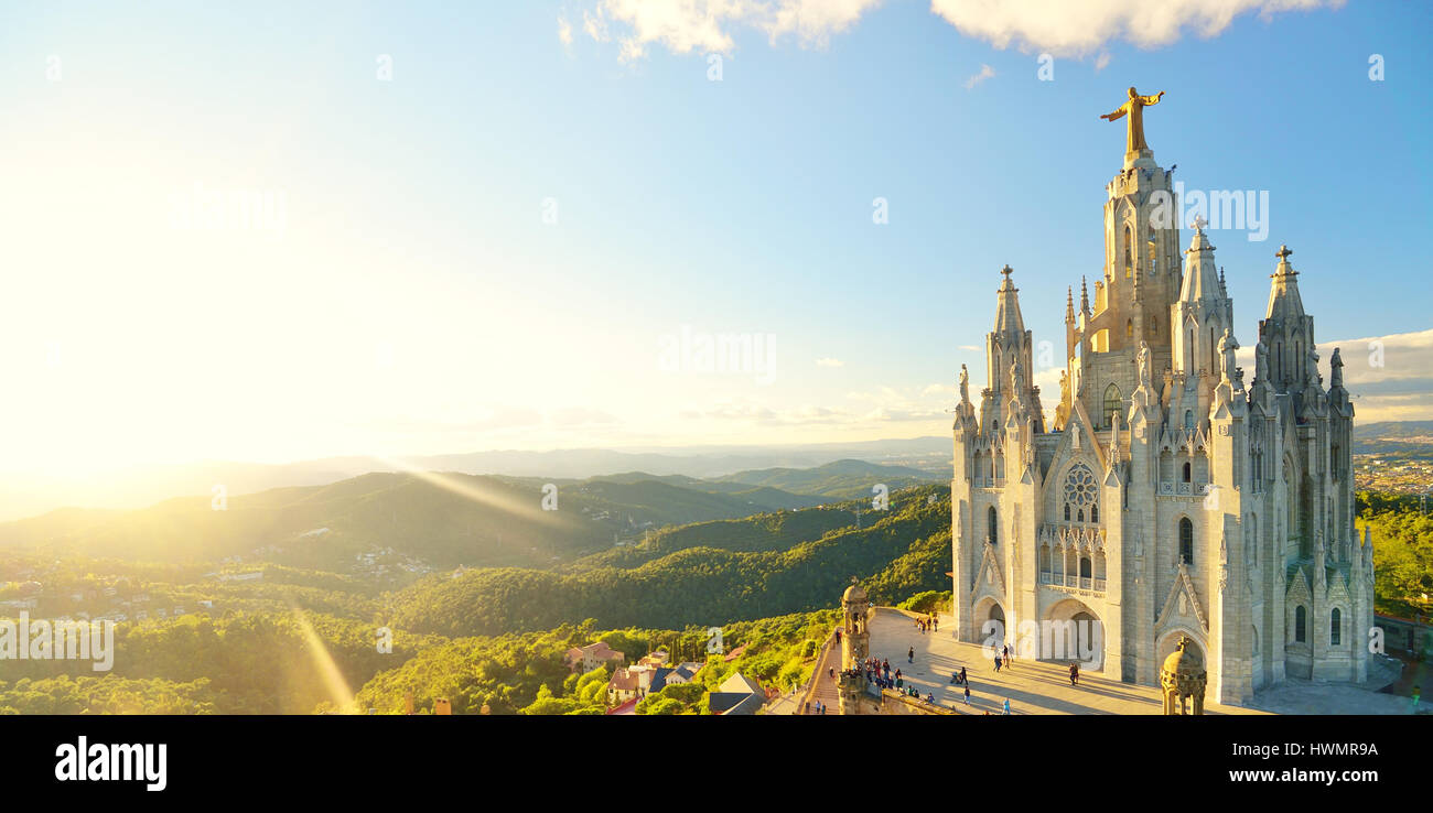 Temple Sacred Heart Of Jesus On Tibidabo In Barcelona Spain Stock