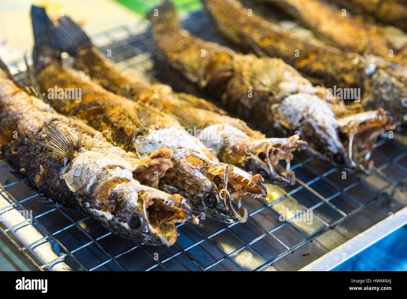 Grilled fish at Khlong Lat Mayom Floating Market, Bangkok Thailand Stock Photo