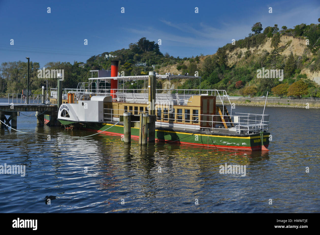 The restored paddle steamer Waimarie berthed on the Whanganui River
