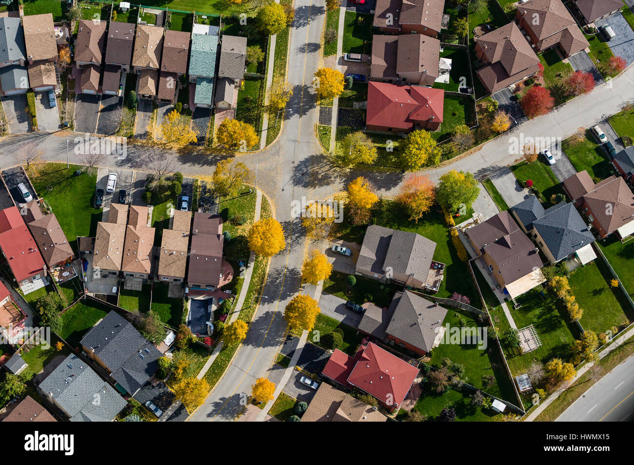 An aerial view of a residential subdivision in the Greater Toronto Area