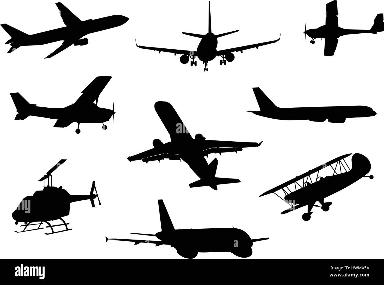 A collection of a variety of aircraft silhouettes Stock Vector Image ...