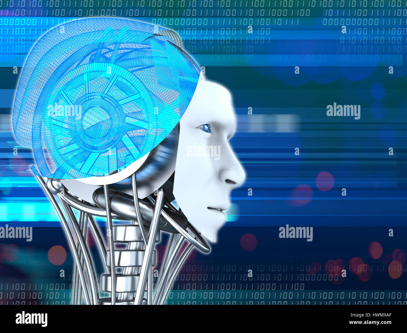 3d illustration of robot head over blue digital background Stock Photo ...