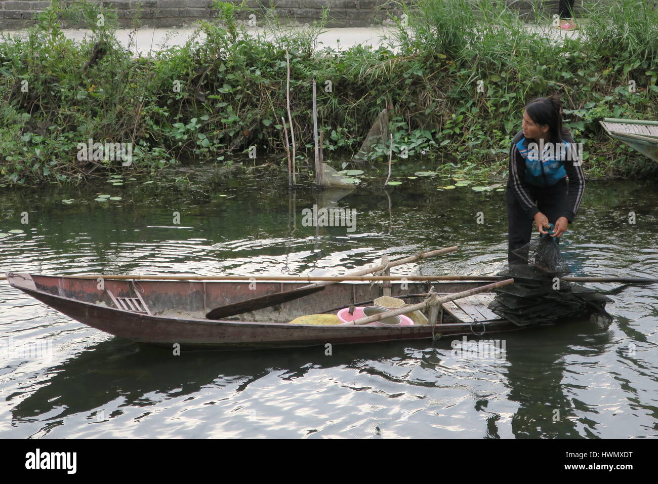 Calm stream in Vietnam, beautiful landscape, native wooden boat for ...