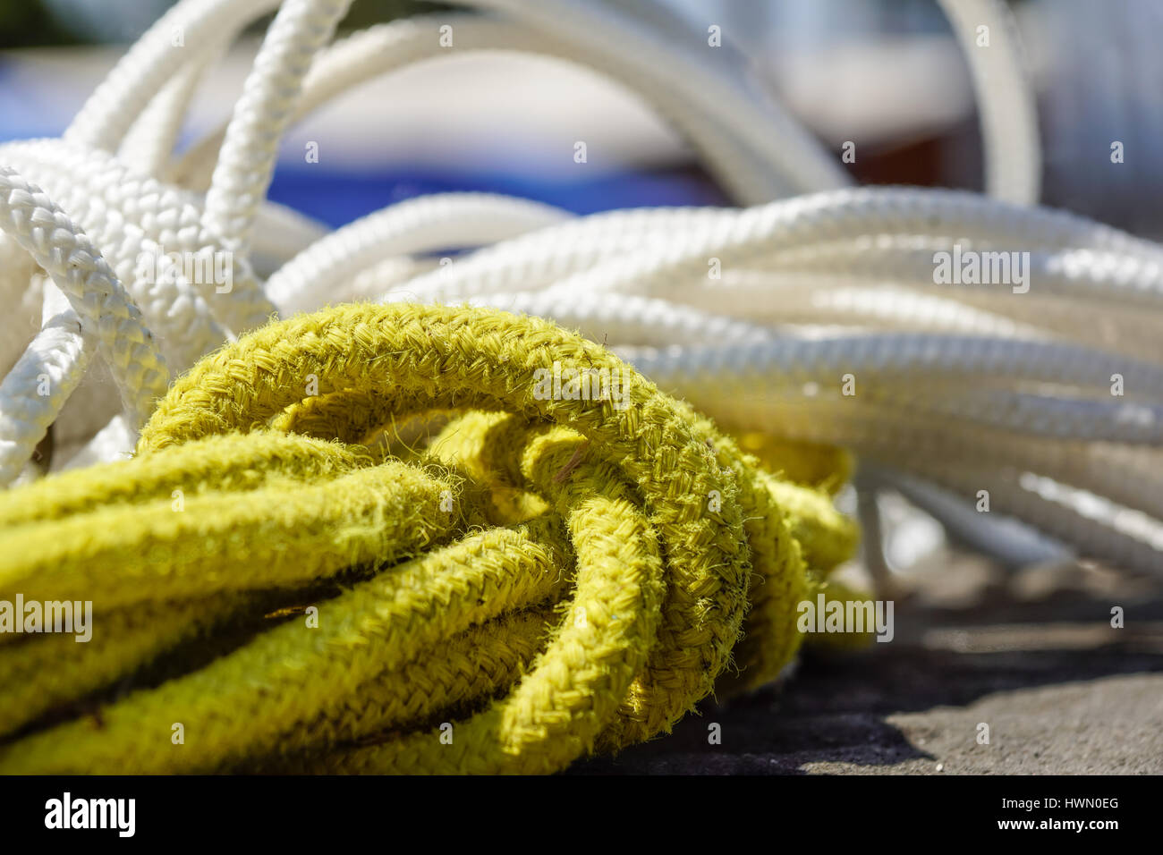 Boat rope white and yellow Stock Photo - Alamy