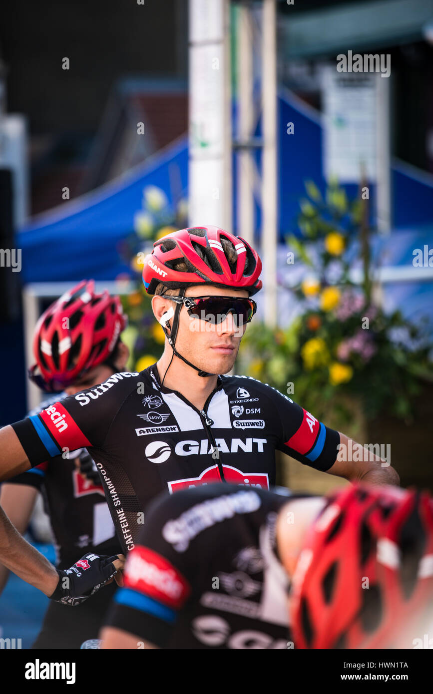 Jochem Hoekstra of Team Giant waits for Stage 4 of the Tour of Britain 2016 in Denbigh Stock Photo