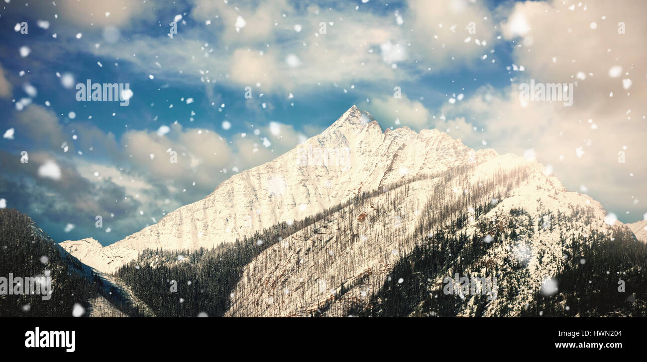 Scenic view of snowy mountain range against blue sky 3d Stock Photo - Alamy
