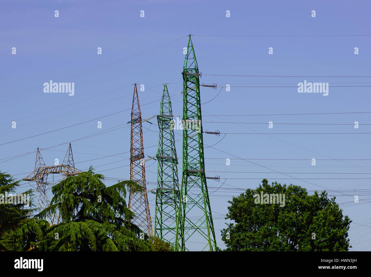 power pole for elecricity under blue sky Stock Photo - Alamy