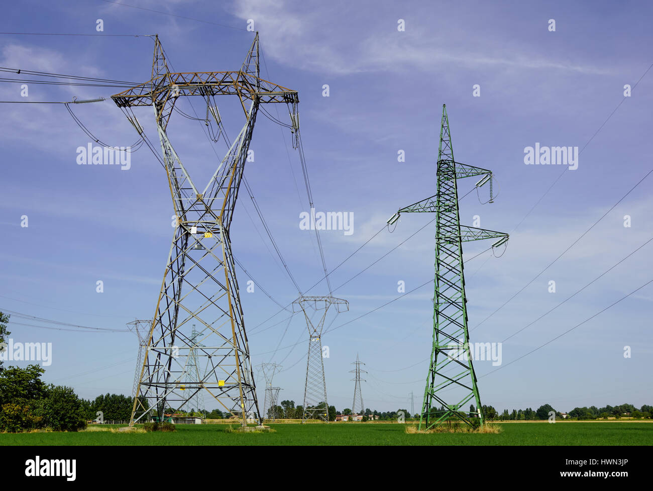 power pole for elecricity under blue sky Stock Photo - Alamy