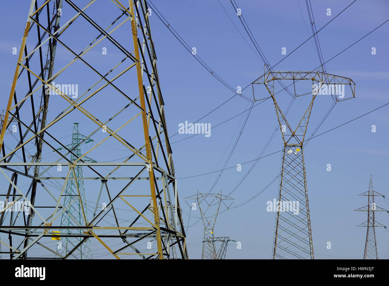power pole for elecricity under blue sky Stock Photo - Alamy