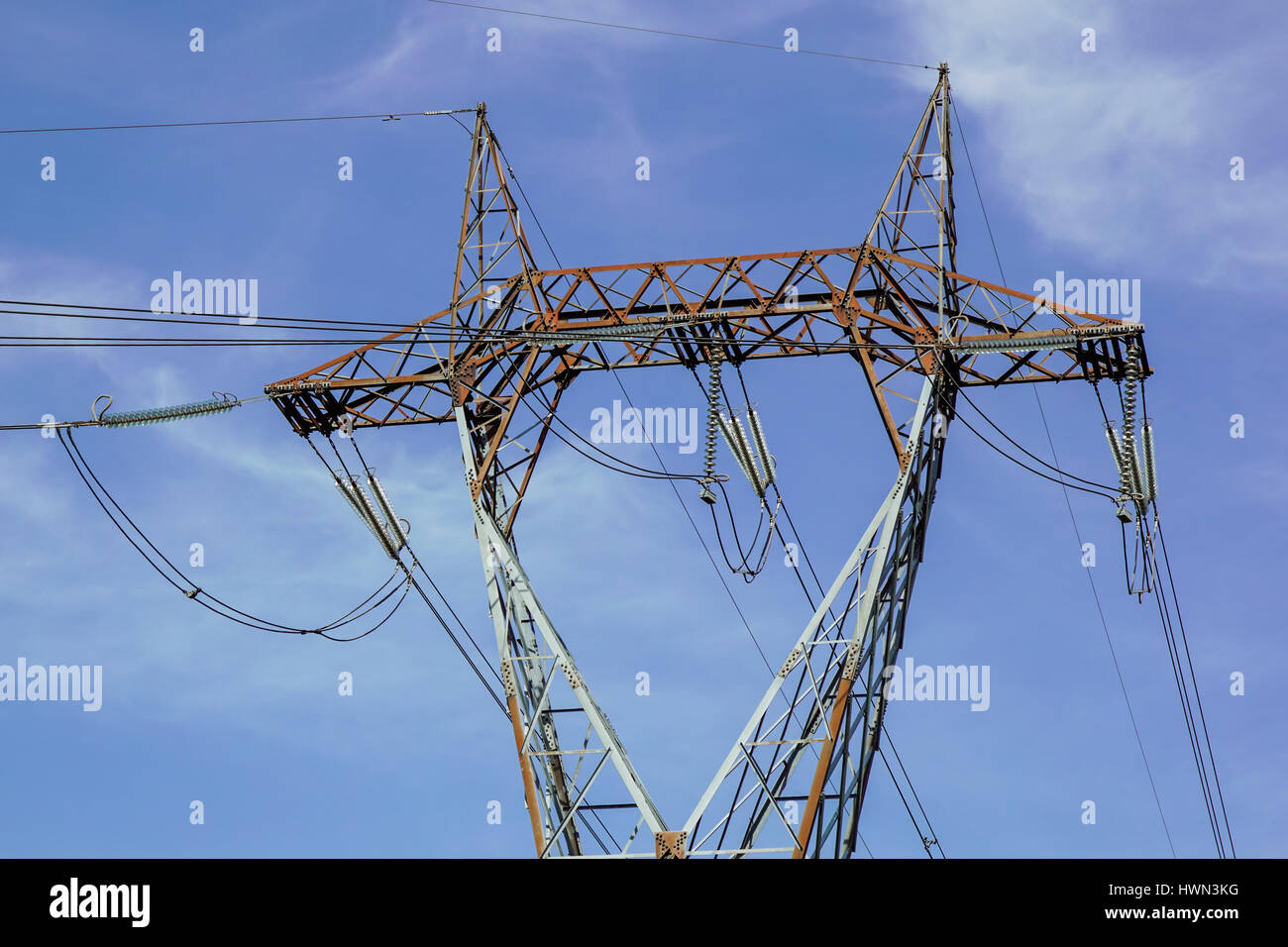 power pole for elecricity under blue sky Stock Photo - Alamy