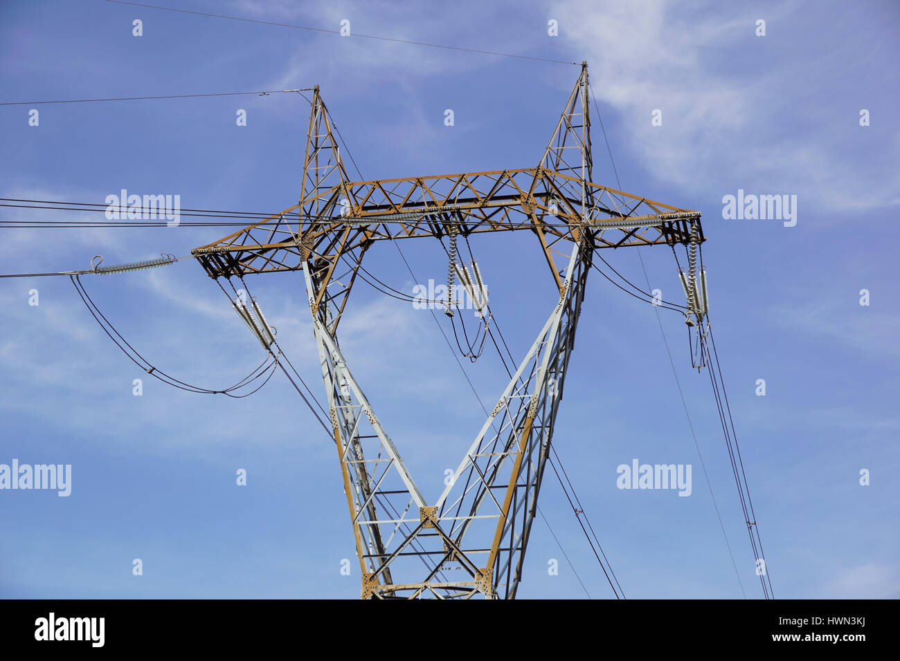 power pole for elecricity under blue sky Stock Photo - Alamy