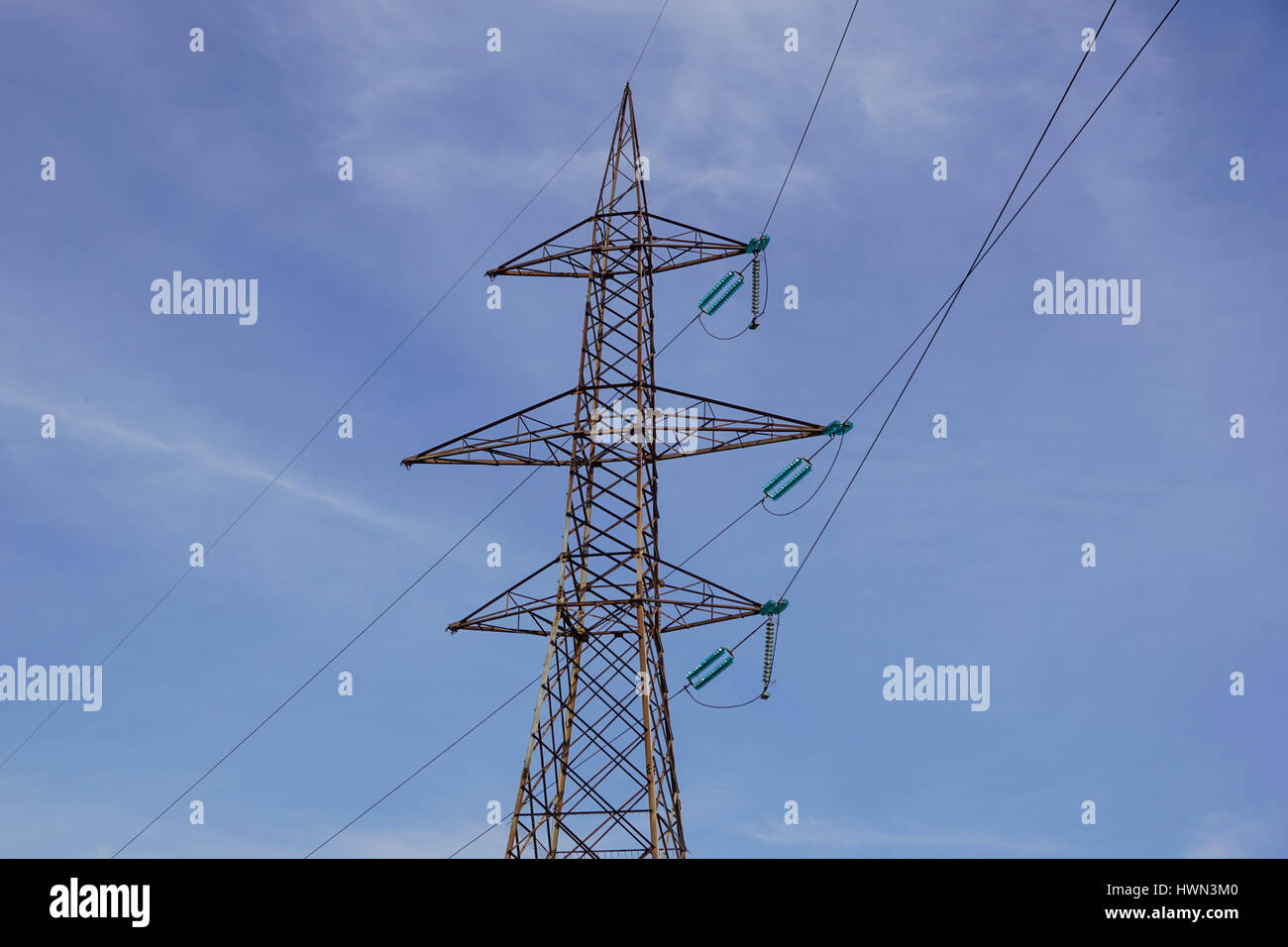 power pole for elecricity under blue sky Stock Photo - Alamy