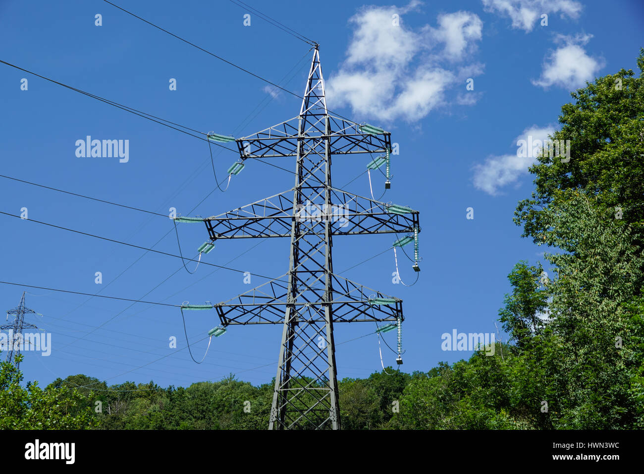 power pole for elecricity under blue sky Stock Photo - Alamy