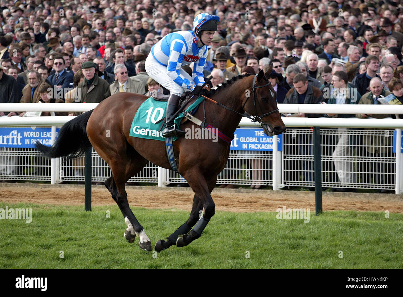 HITMAN RIDDEN BY B.FENTON CHELTENHAM RACECOURSE CHELTENHAM 12 March 2002 Stock Photo
