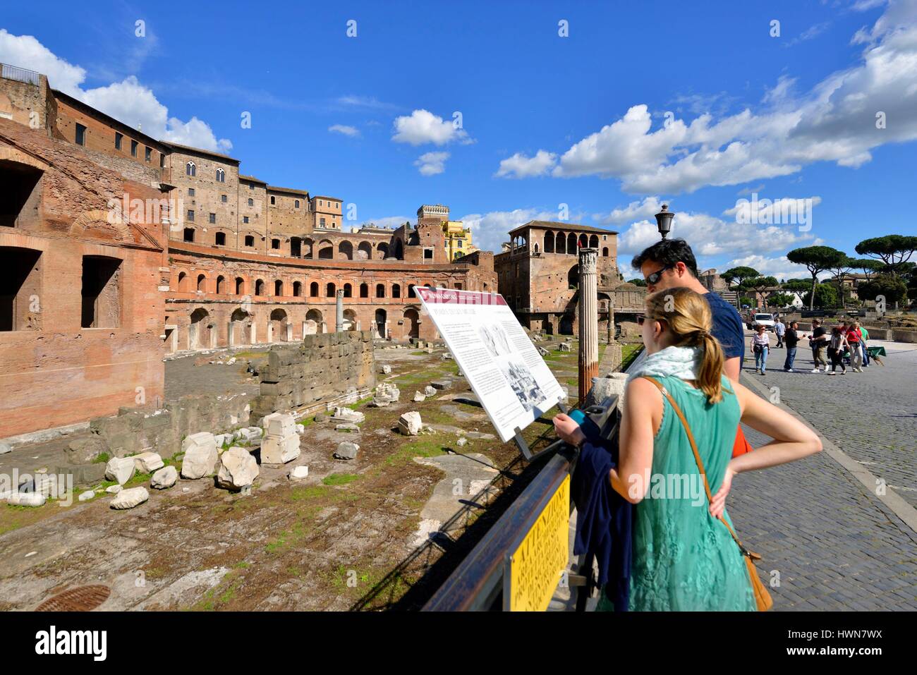 Italy, Lazio, Rome, historical centre listed as World Heritage by UNESCO, the Imperial Fora or Fori Imperiali, series of public squares, constructed between 46 BC and 113 AD and were the center of the Roman Republic and of the Roman Empire, the Trajan's Forum Stock Photo