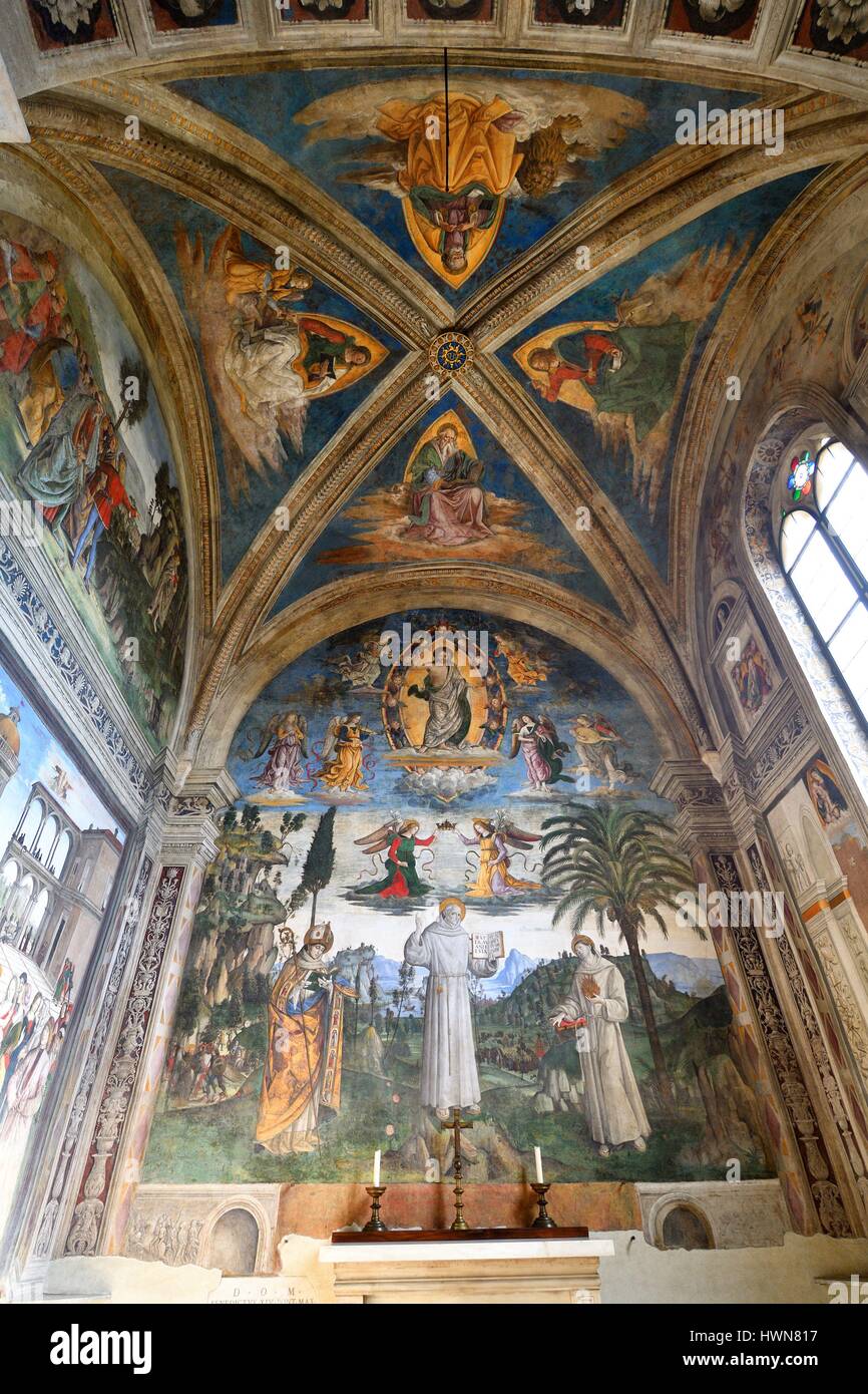 Italy, Lazio, Rome, historical centre listed as World Heritage by UNESCO, Piazza del Campidoglio (Capitole square), the Basilica Santa Maria in Aracoeli on the highest summit of the Capitoline hill, which foundation dated 6th century, San Bernardino Chapel, Pinturicchio paintings Stock Photo