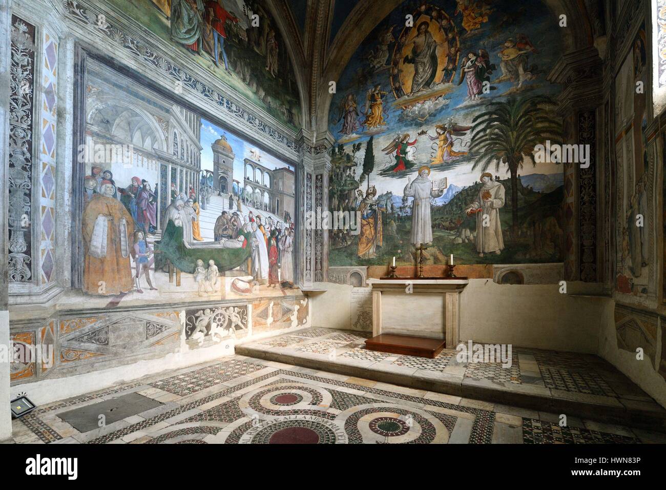 Italy, Lazio, Rome, historical centre listed as World Heritage by UNESCO, Piazza del Campidoglio (Capitole square), the Basilica Santa Maria in Aracoeli on the highest summit of the Capitoline hill, which foundation dated 6th century, San Bernardino Chapel, Pinturicchio paintings Stock Photo