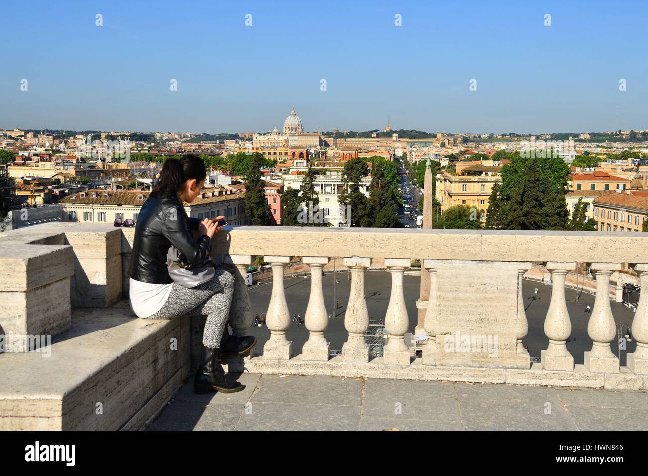 Italy, Lazio, Rome, historical centre listed as World Heritage by UNESCO, overview of the city from the Pincio hill with the cupola of St. Peter's Basilica Stock Photo