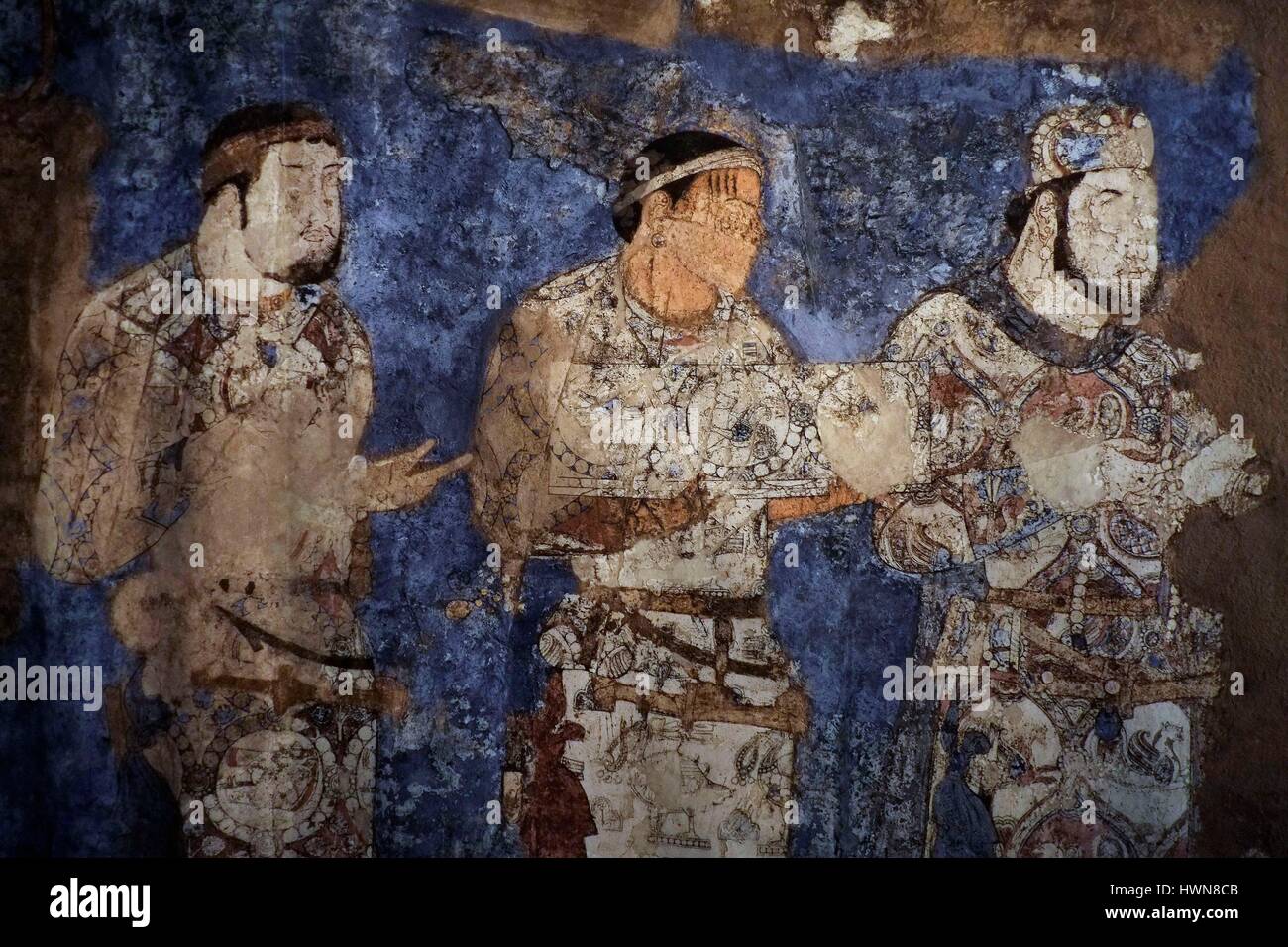 Uzbekistan, Samarkand province, Samarkand, listed as World Heritage by UNESCO, murals at the Afrasiab Museum, Stock Photo